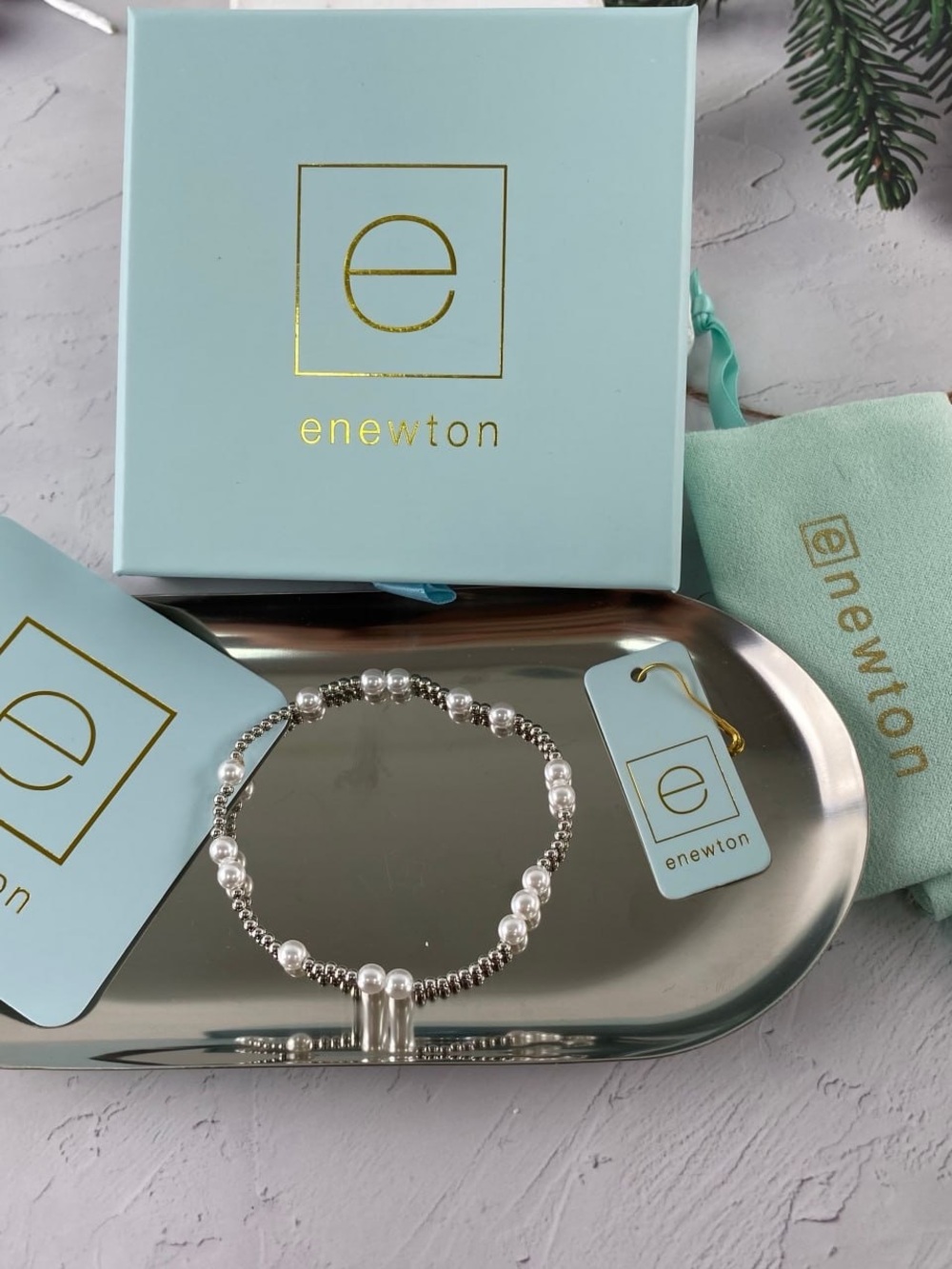 Enewton Silver Tone Bracelet with White Pearls